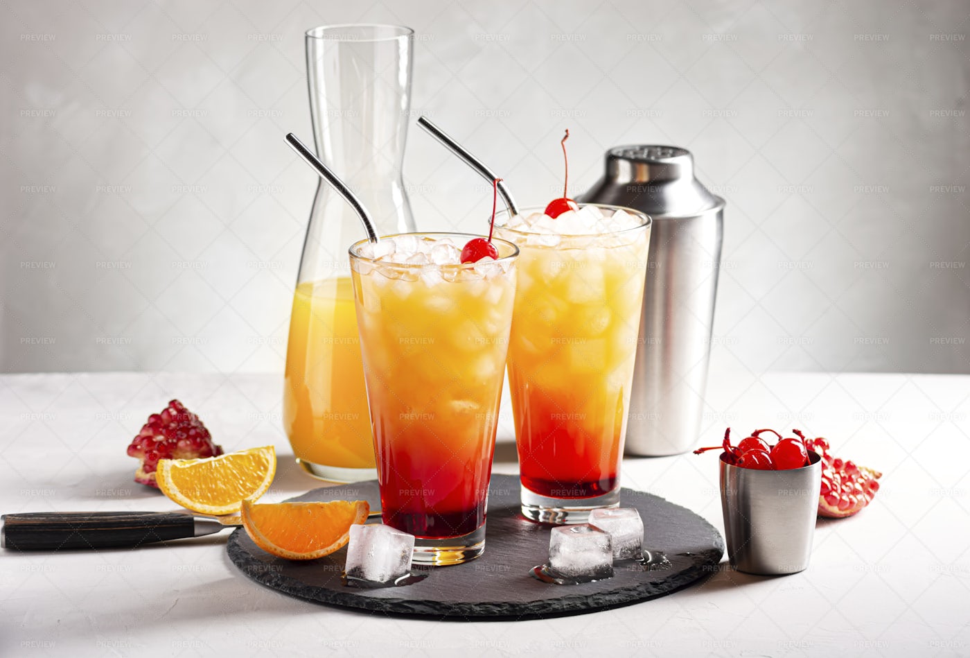 Two Alcoholic Cocktails Sunrise: Stock Photos