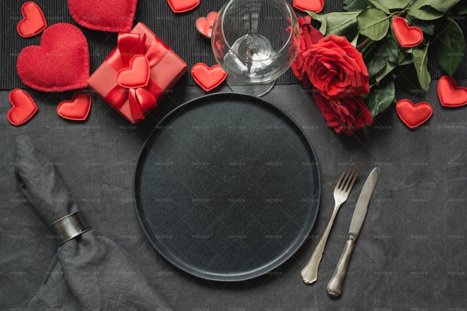 Black And Red Table Setting - Stock Photos | Motion Array