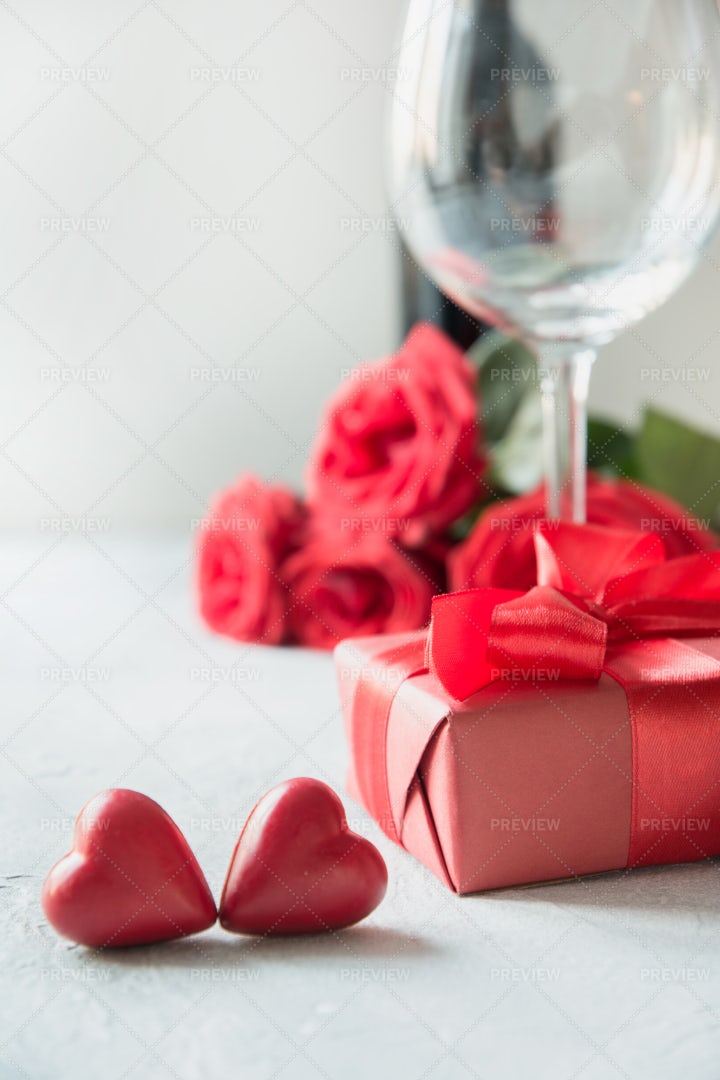 Gift With Sweets And Wine: Stock Photos
