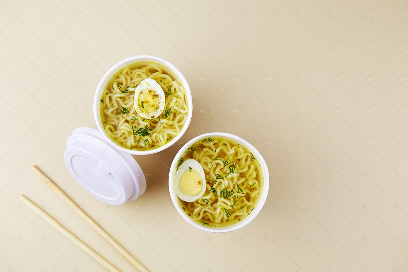Broth With Noodles And Egg: Stock Photos