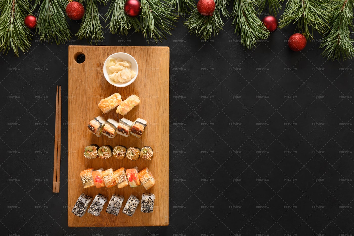 Sushi Set As Christmas Tree: Stock Photos