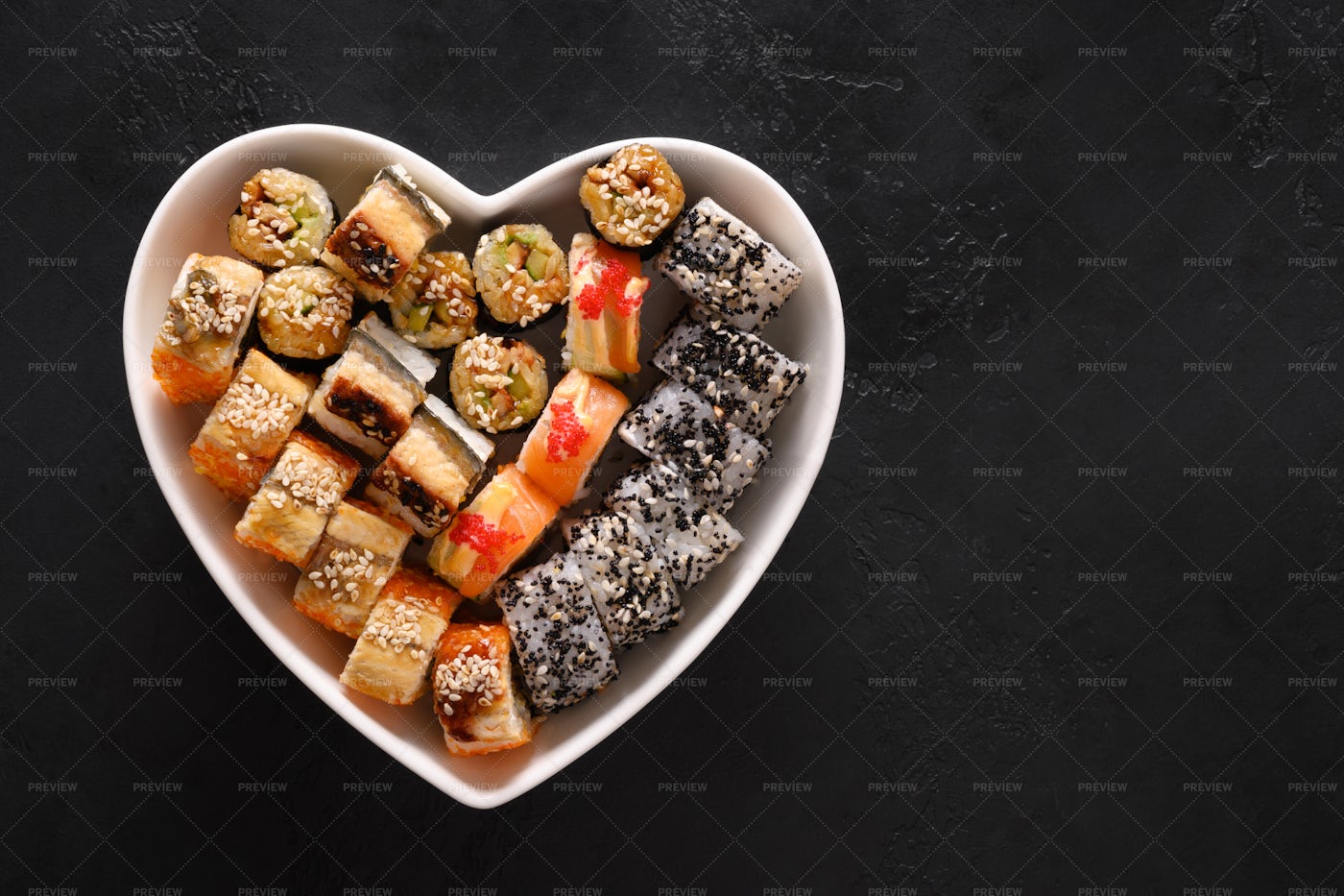 Sushi Set In Heart Plate: Stock Photos