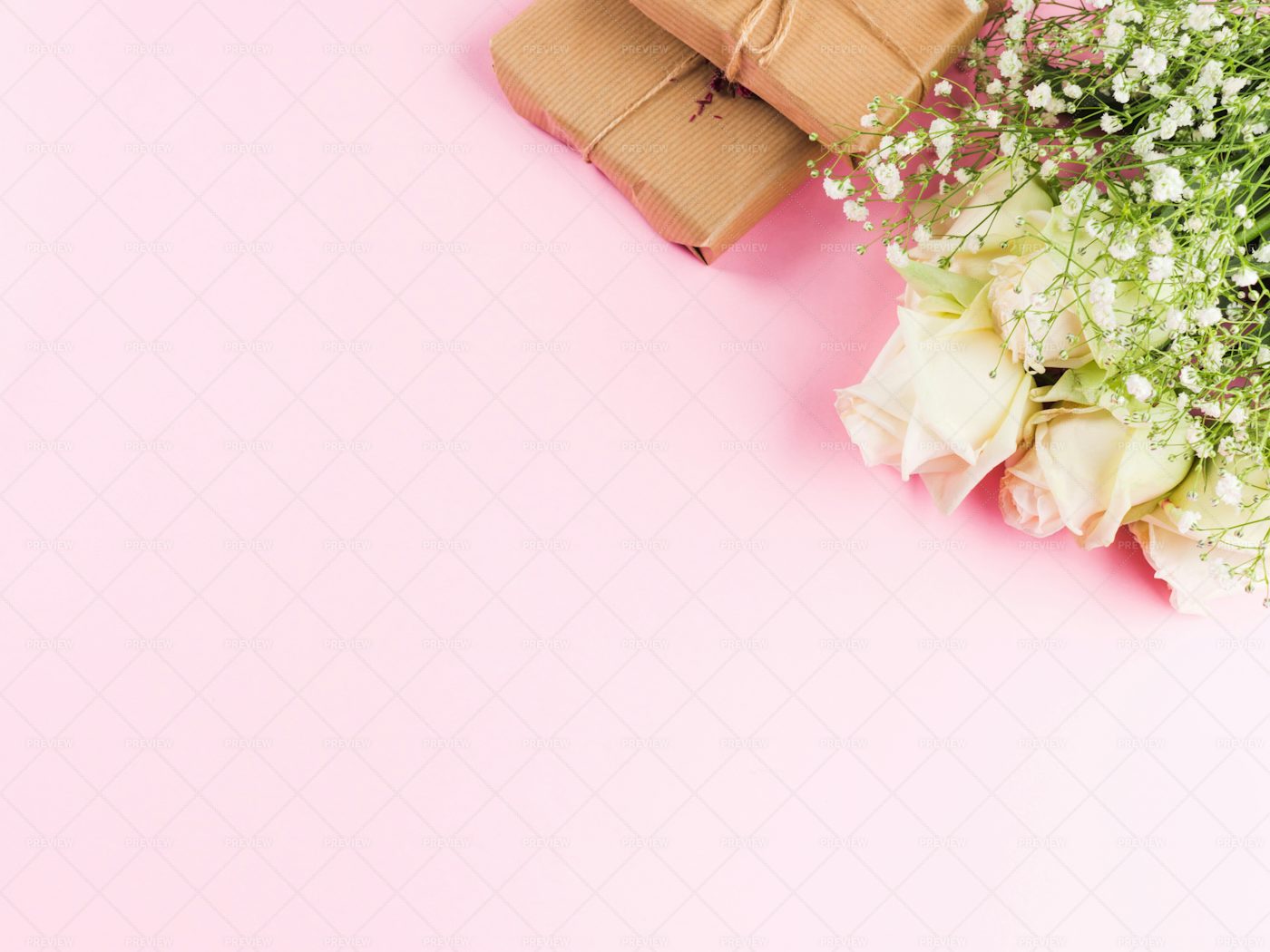 White Roses And Gifts: Stock Photos