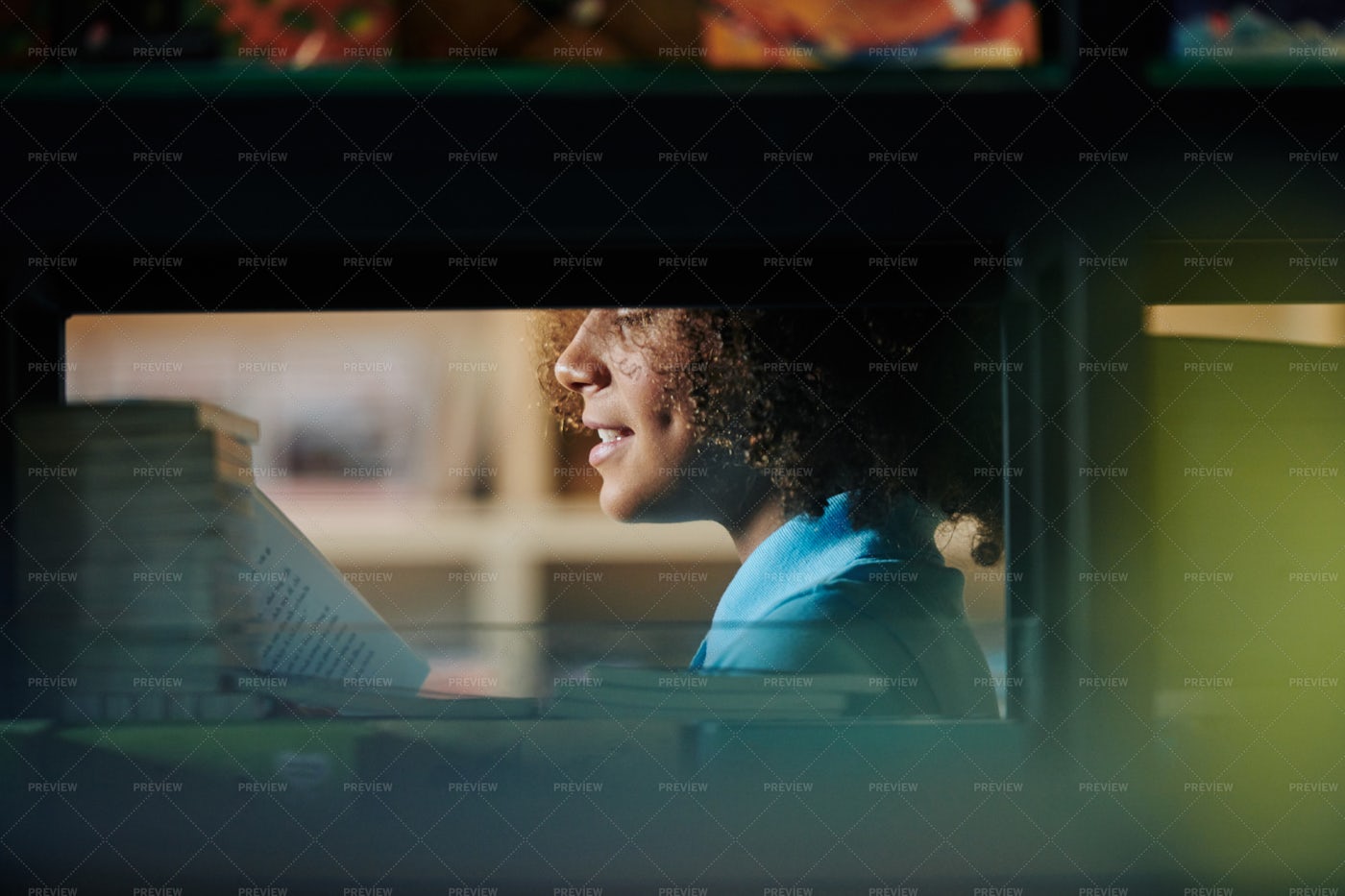 Happy Girl In Bookstore: Stock Photos
