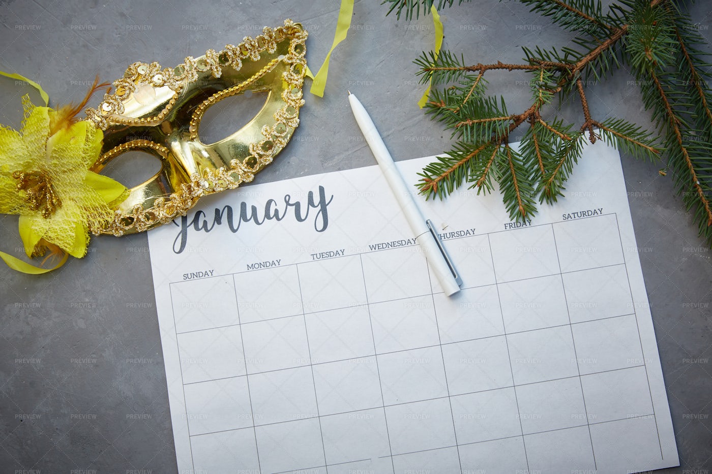 Mask Next To Planner.: Stock Photos