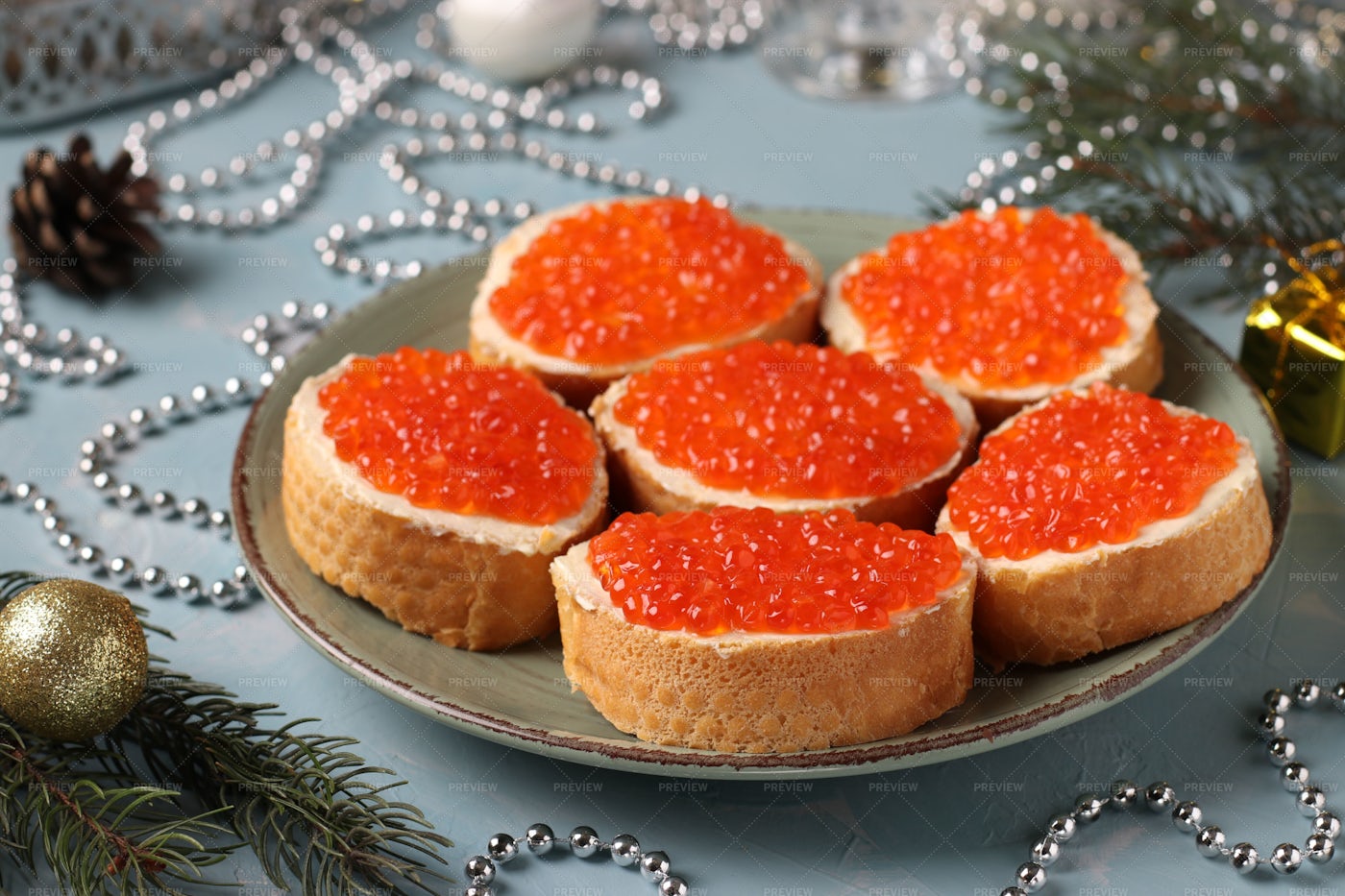 Sandwiches With Red Caviar: Stock Photos