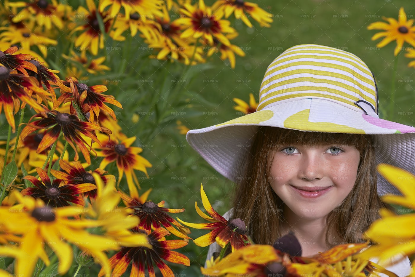 Girl With Yellow Flowers: Stock Photos