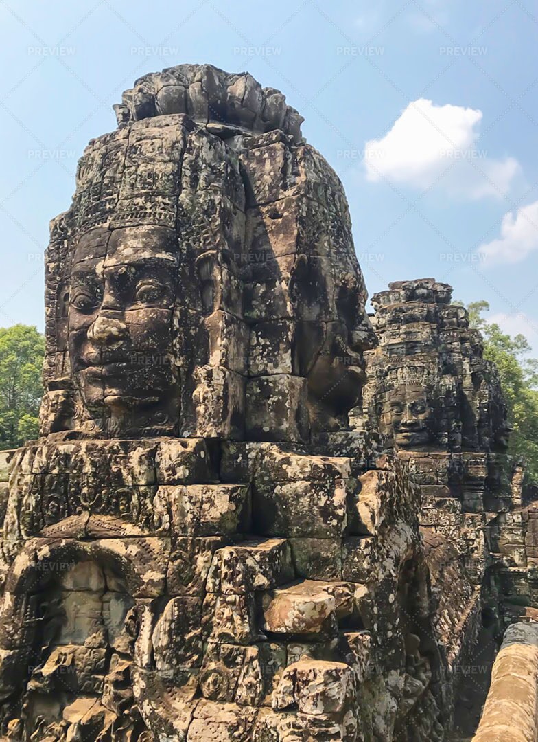 Carved Faces In Angkor Wat: Stock Photos