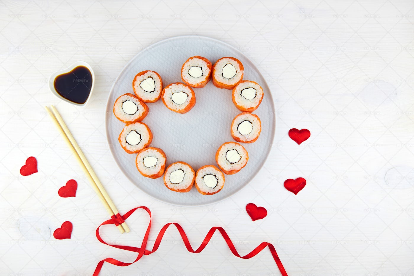 Heart Shaped Sushi Rolls: Stock Photos