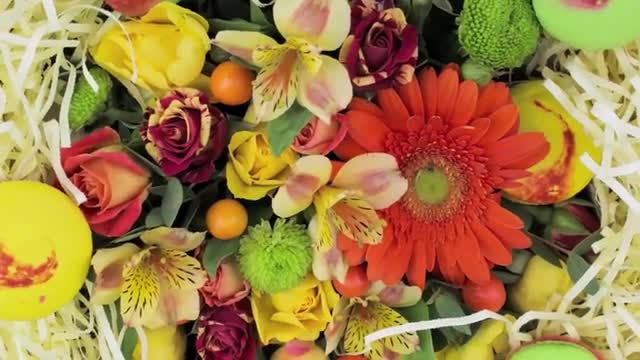 Basket With Flowers And Macaroons : Stock Video