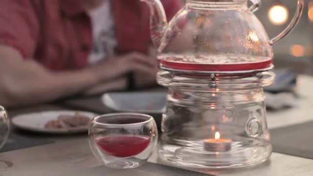 Transparent Teapot On Dinner Table : Stock Video