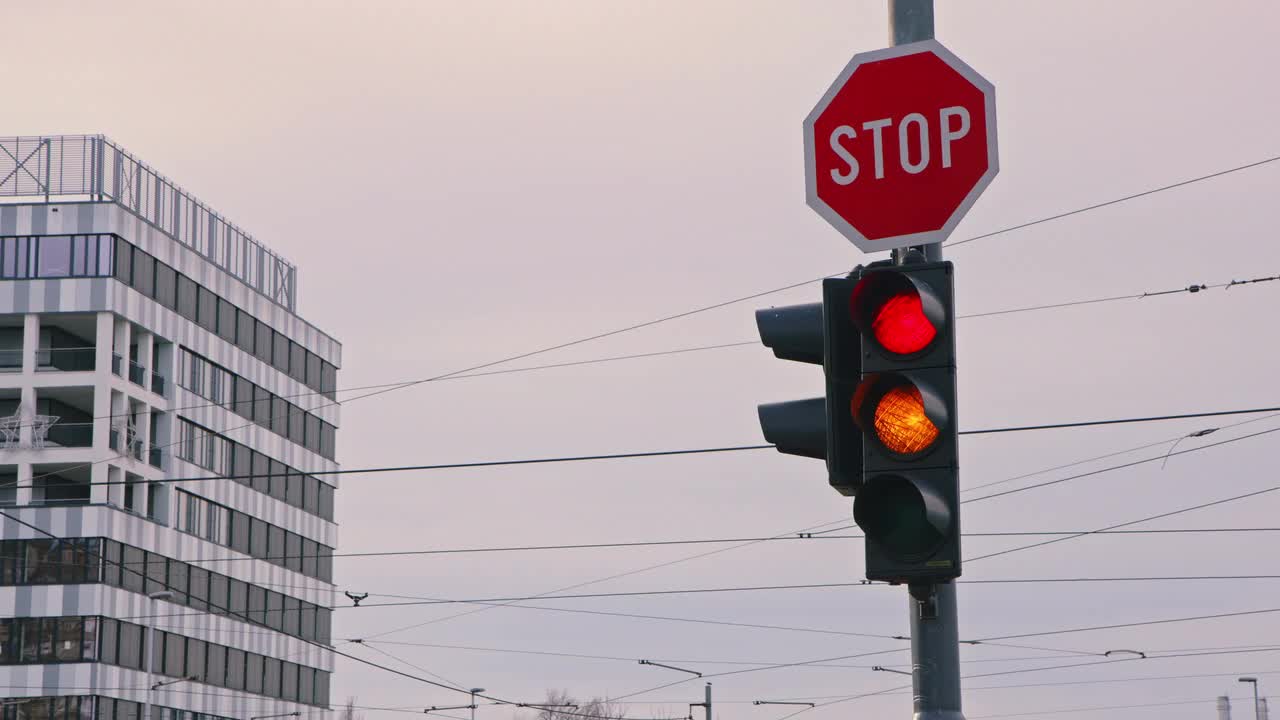 Traffic Light And Stop Sign Stock Video Motion Array