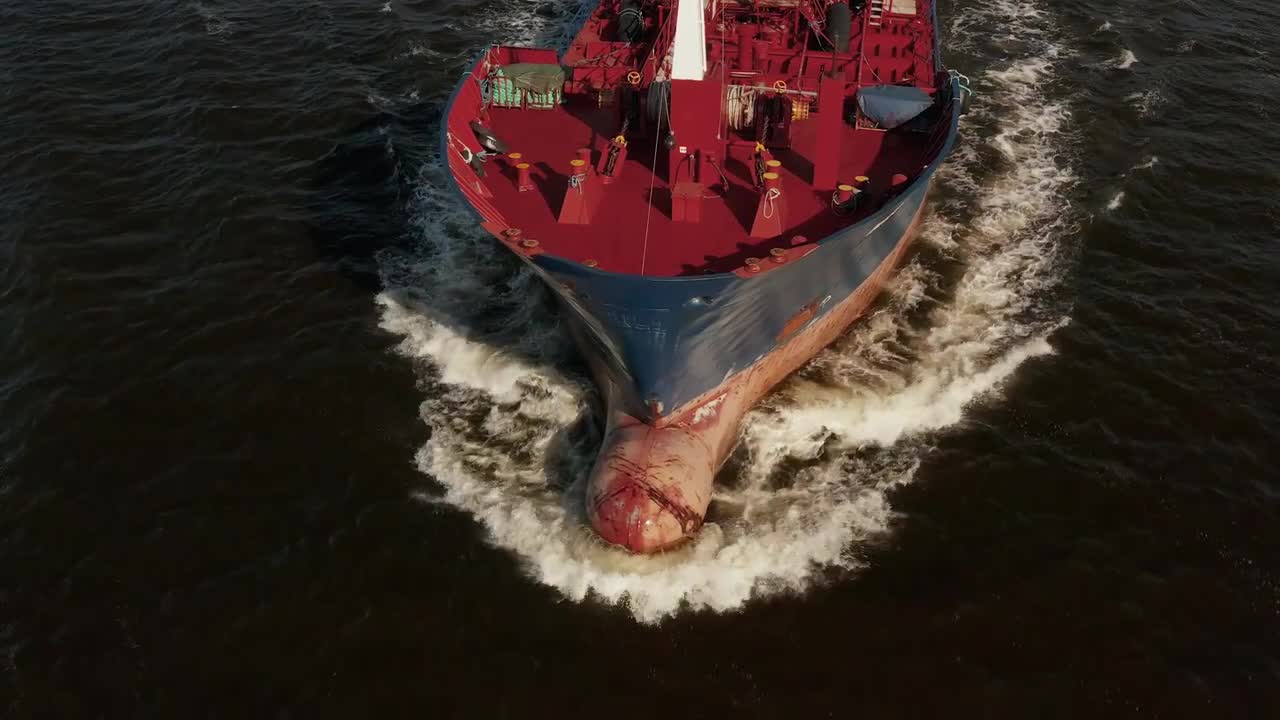 Bow Of Oil Tanker Aerial Stock Video Motion Array