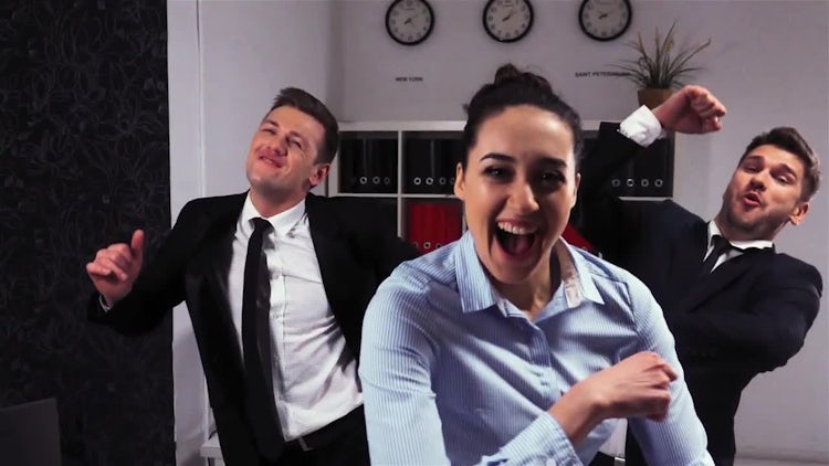 Happy Businessmen And Woman Dancing: Stock Video