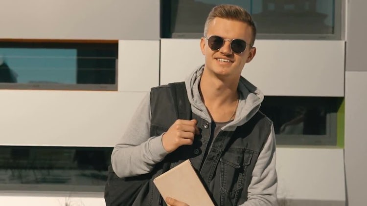 Male College Student With Sunglasses: Stock Video