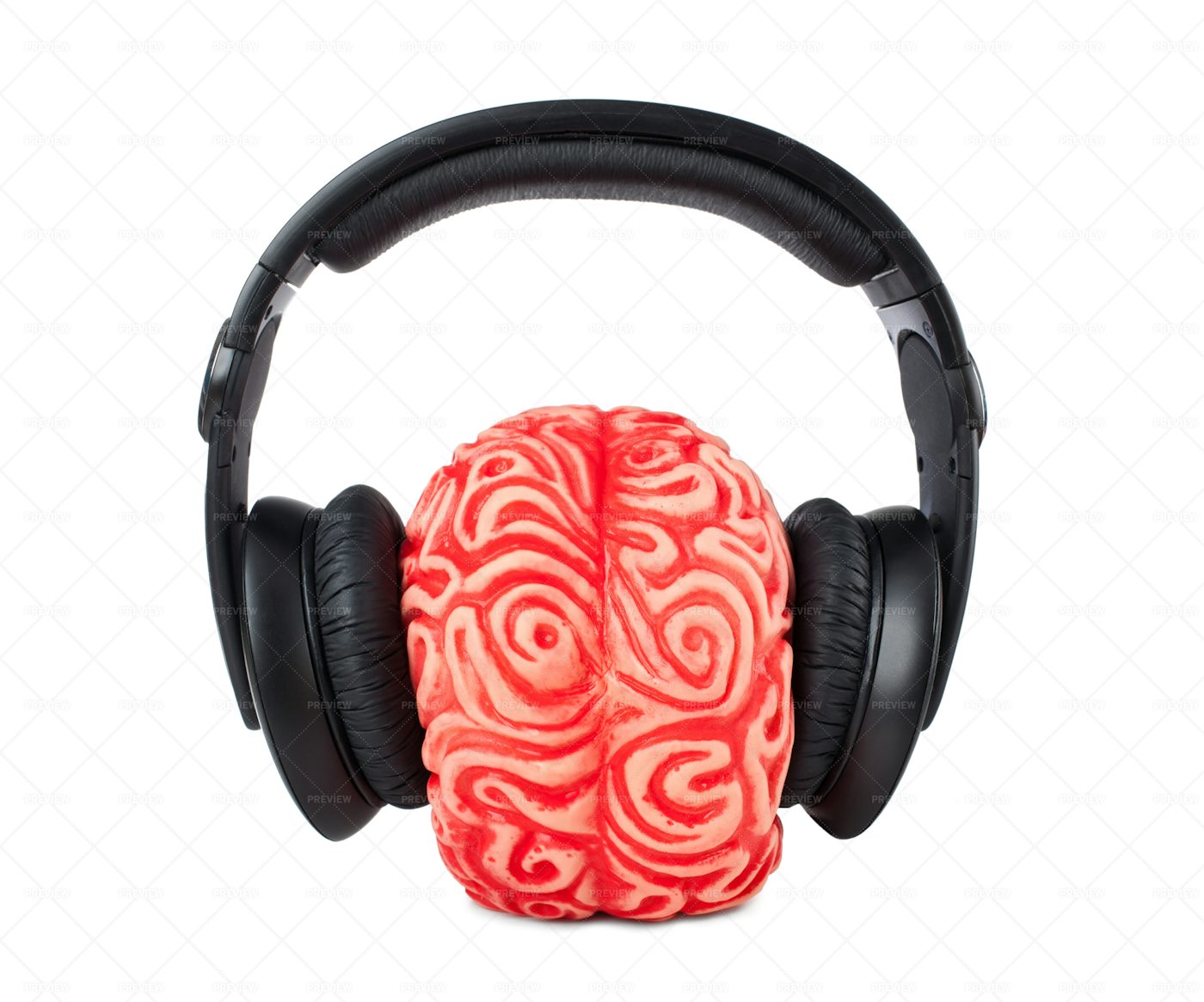 Rubber Brain With Headphones: Stock Photos
