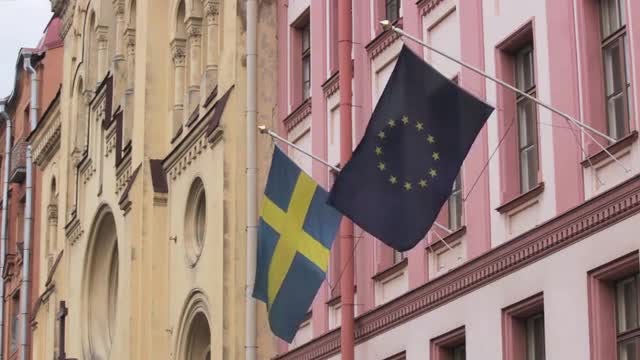 Swedish And European Union Flags : Stock Video
