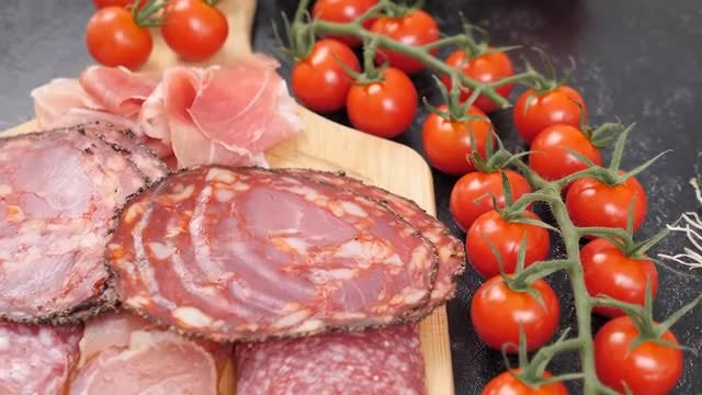 Salami With Pastrami And Vegetables: Stock Video