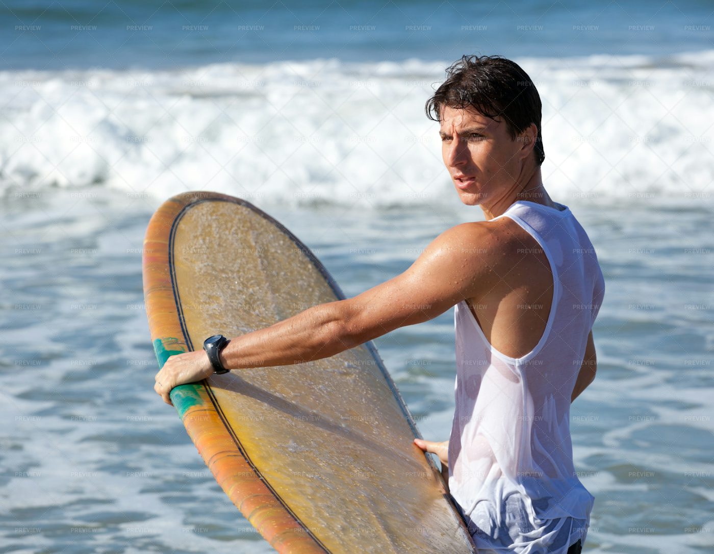 Surfer With Longboard: Stock Photos