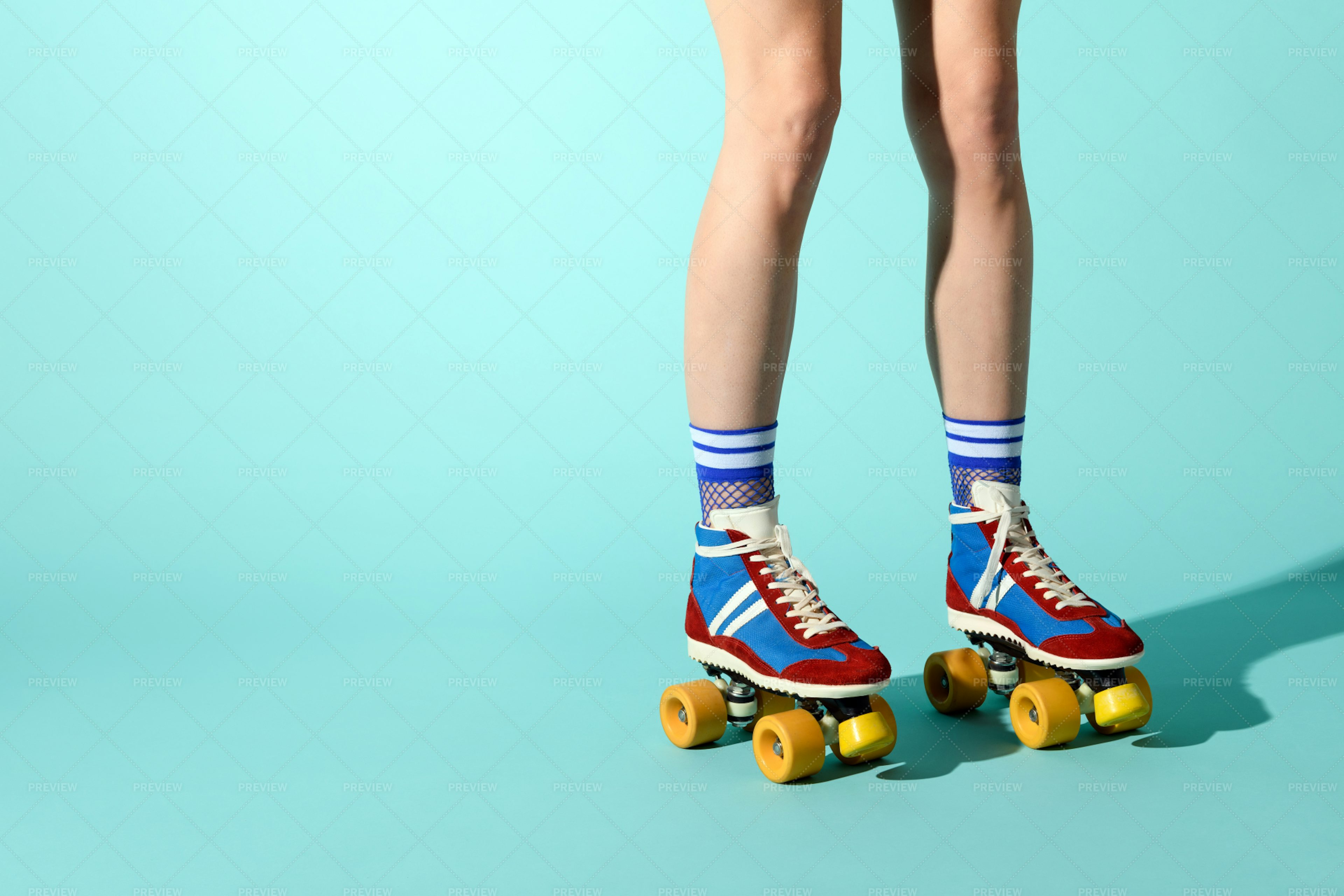 Young Woman Wearing Roller Skates Stock Photos Motion Array