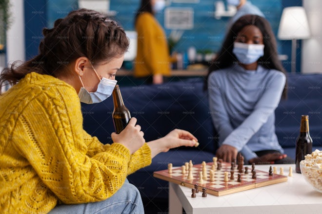 friends playing chess, Stock image