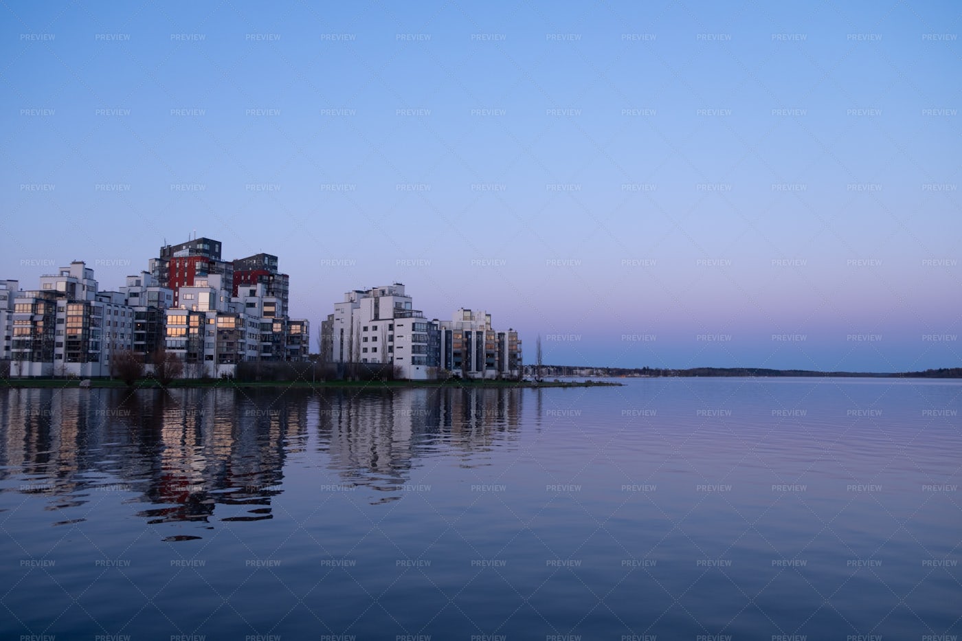 Apartment Buildings On Lake: Stock Photos