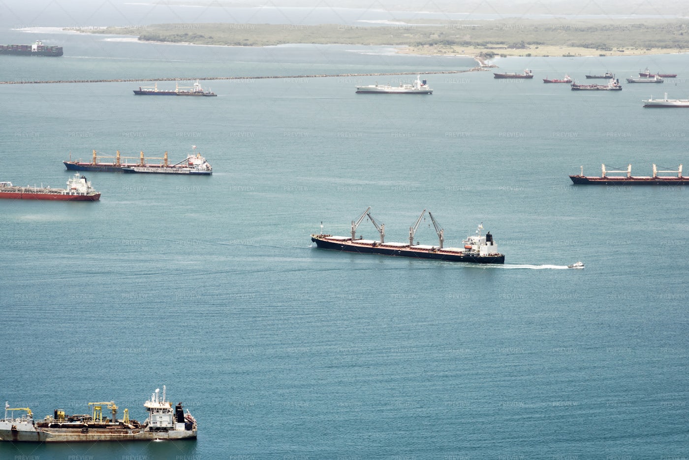 Aerial View Of Large Cargo Ships: Stock Photos