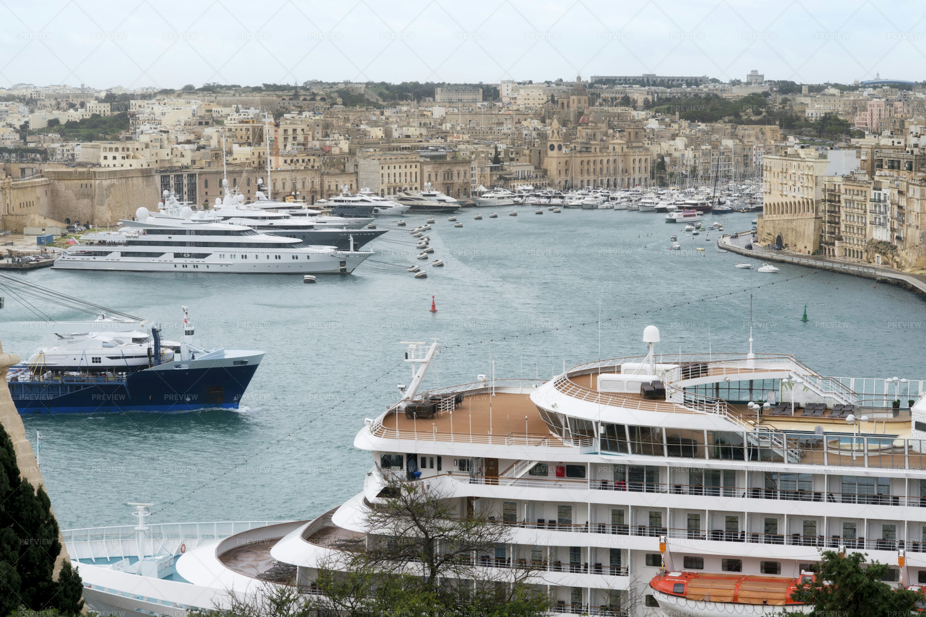 Cruise Ship And Yachts In Malta Stock Photos Motion Array