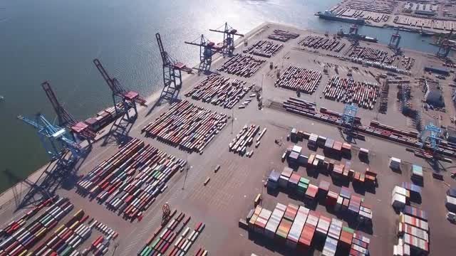 Container Port Aerial: Stock Video