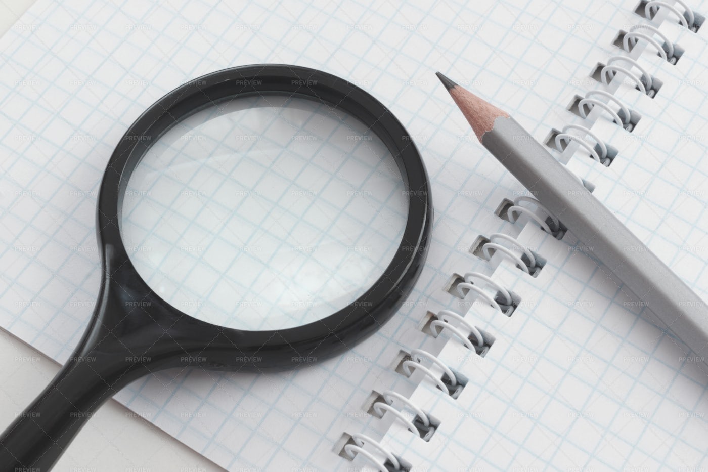 Magnifier, Notepad And Pencil: Stock Photos