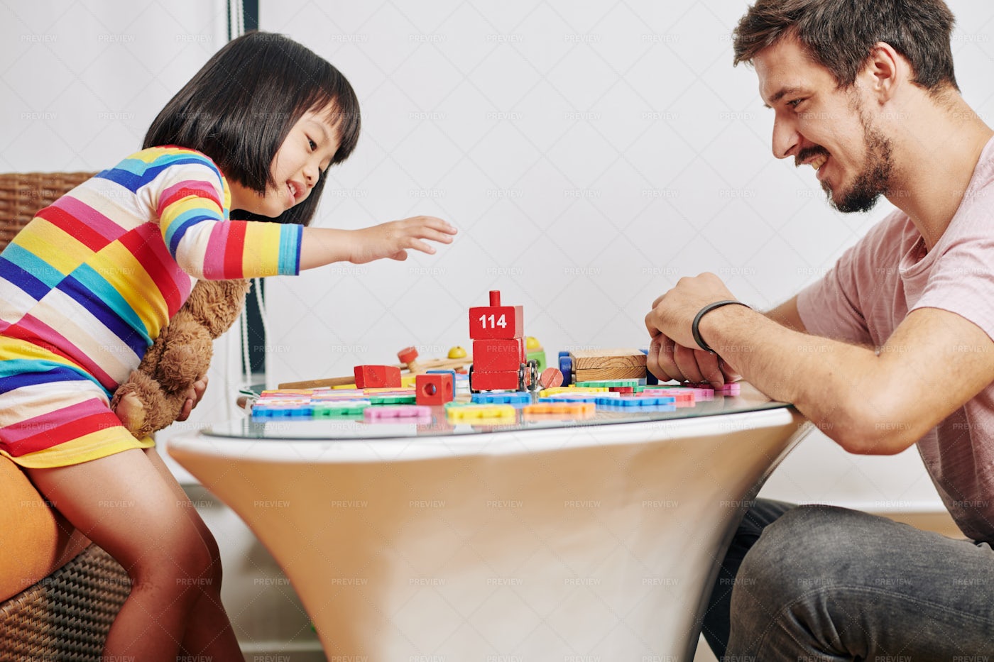 Father And Daughter Building Tower: Stock Photos