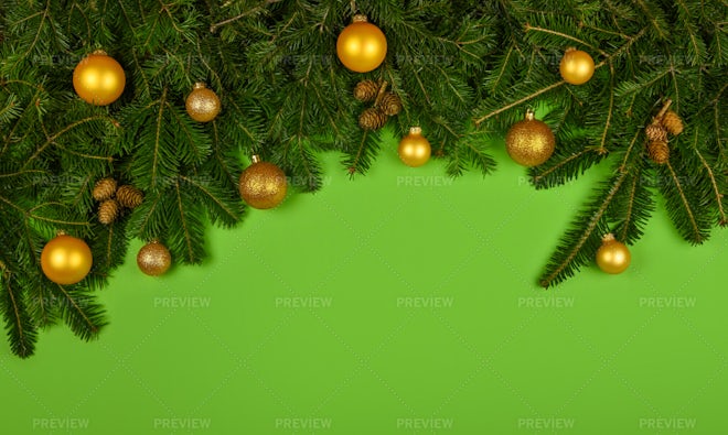 Frame of Christmas tree branches and decorations. - a Royalty Free