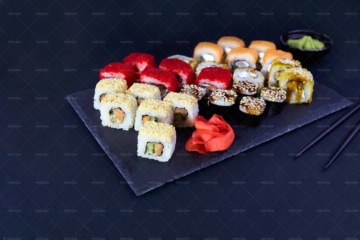 Assorted Set Of Sushi Rolls: Stock Photos