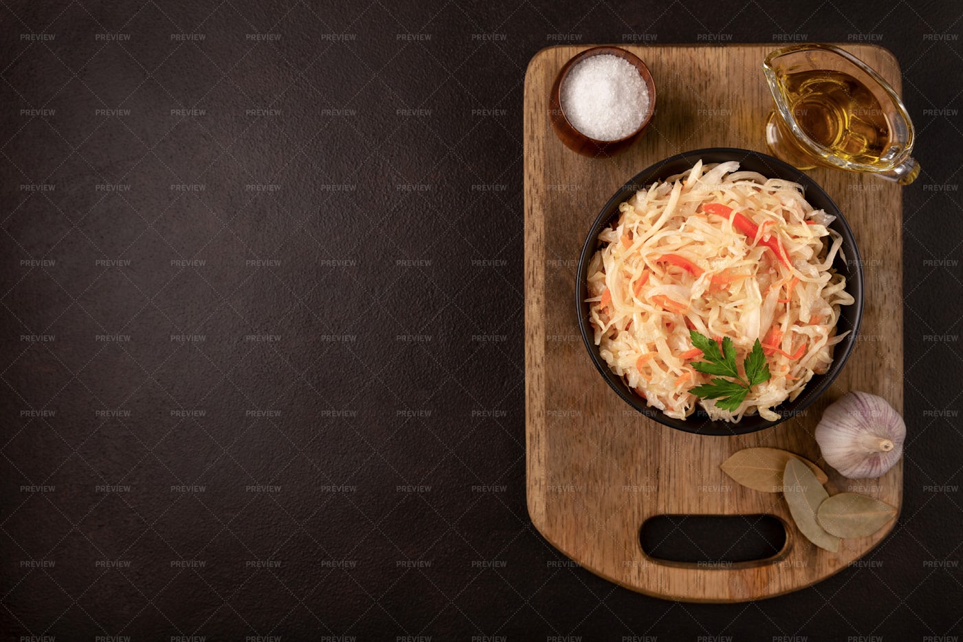 Black Bowl With Sauerkraut: Stock Photos