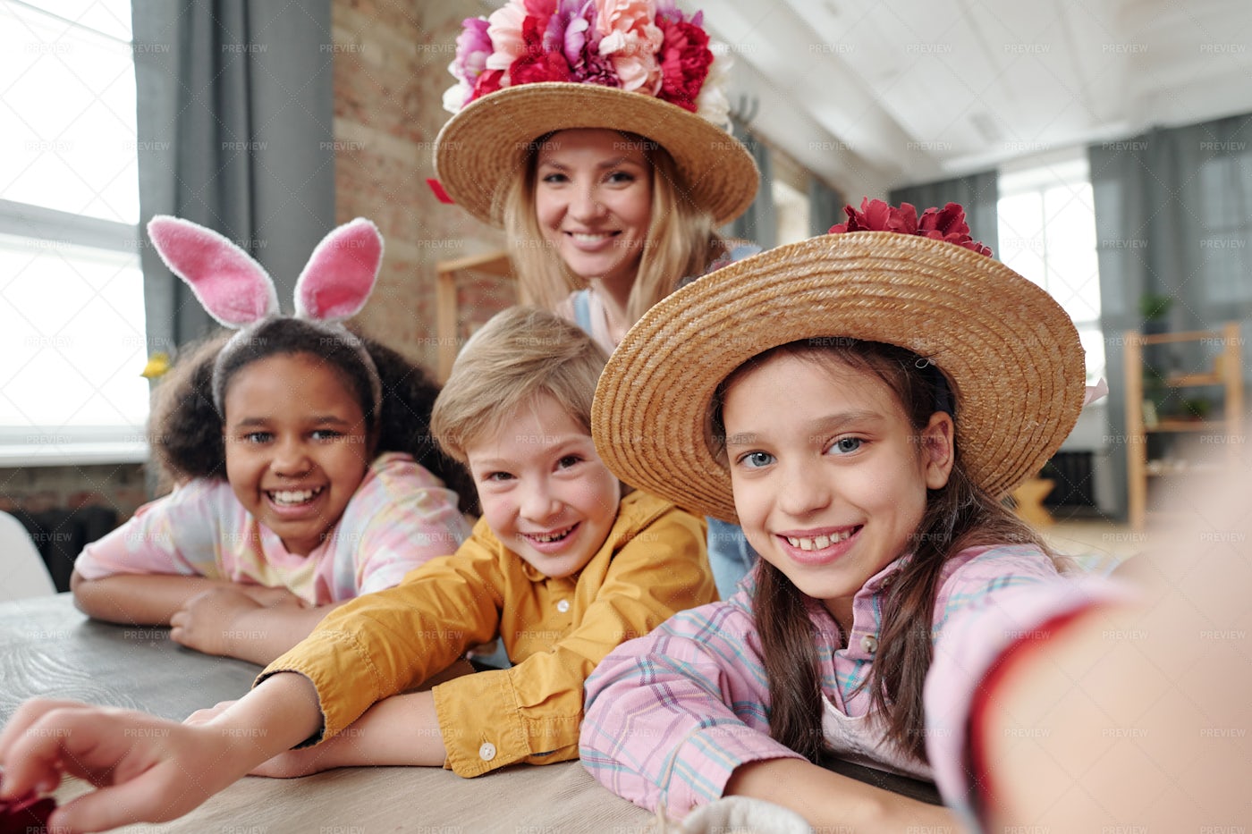 Happy Selfie Portrait Of Children: Stock Photos
