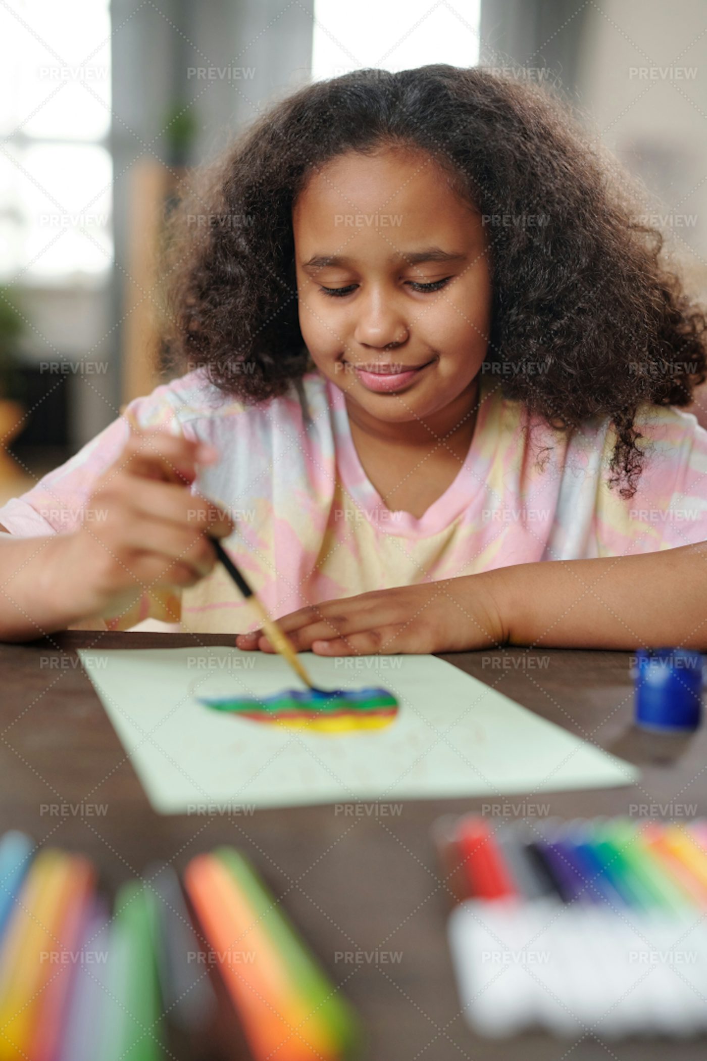 Little Girl Painting A Picture - Stock Photos | Motion Array