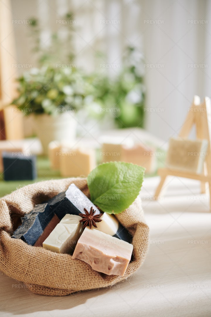 Sack With Handmade Soaps: Stock Photos