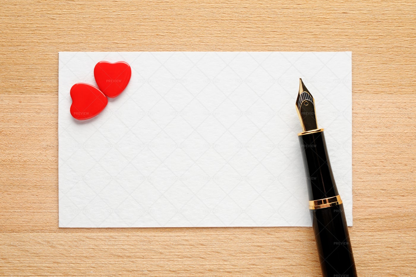Blank Valentine Card With Hearts And Pen: Stock Photos