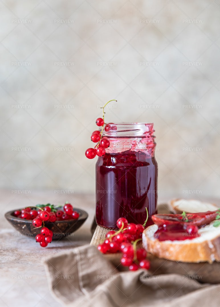 Bread And Red Currant Jam: Stock Photos