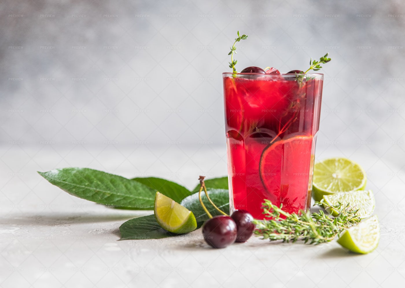 Glass With Cherry Lemonade: Stock Photos