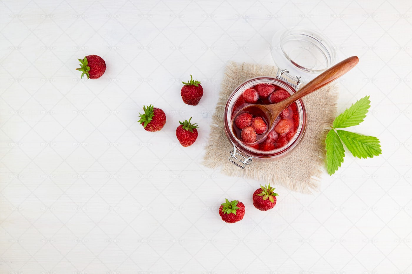 Strawberry Jam In A Glass Jar: Stock Photos