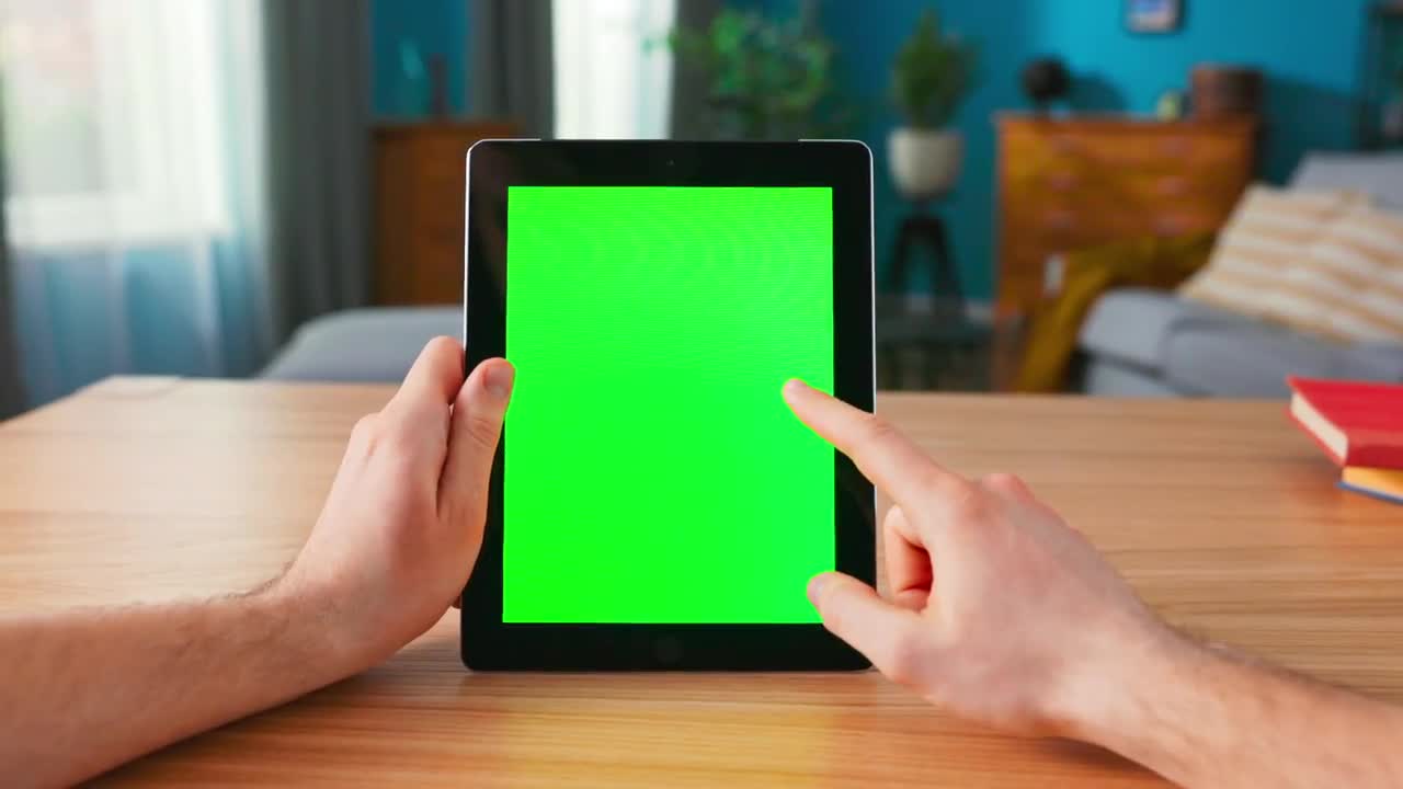 Man Using Green Screen Tablet POV Stock Video Motion Array