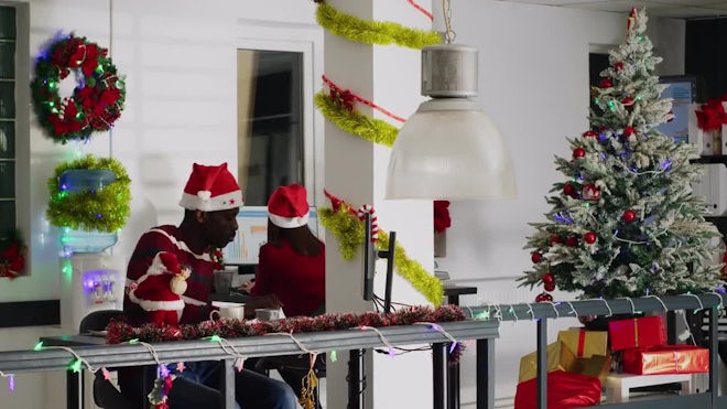 Timelapse Of Workers In Xmas Office - Stock Video | Motion Array